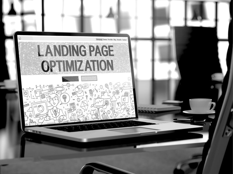 laptop screen displaying landing page optimization 