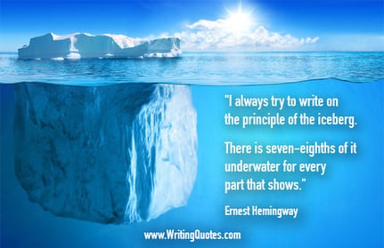 iceberg theory quote from Ernest Hemingway with iceberg floating in water