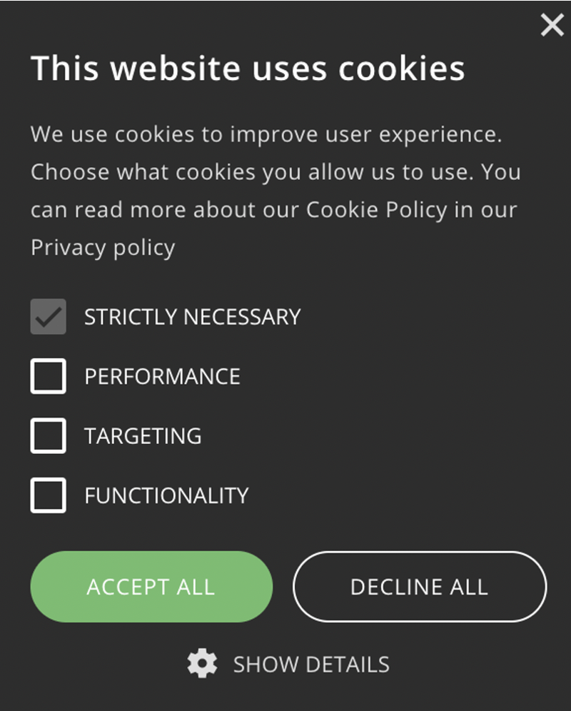 Cookie policy on website