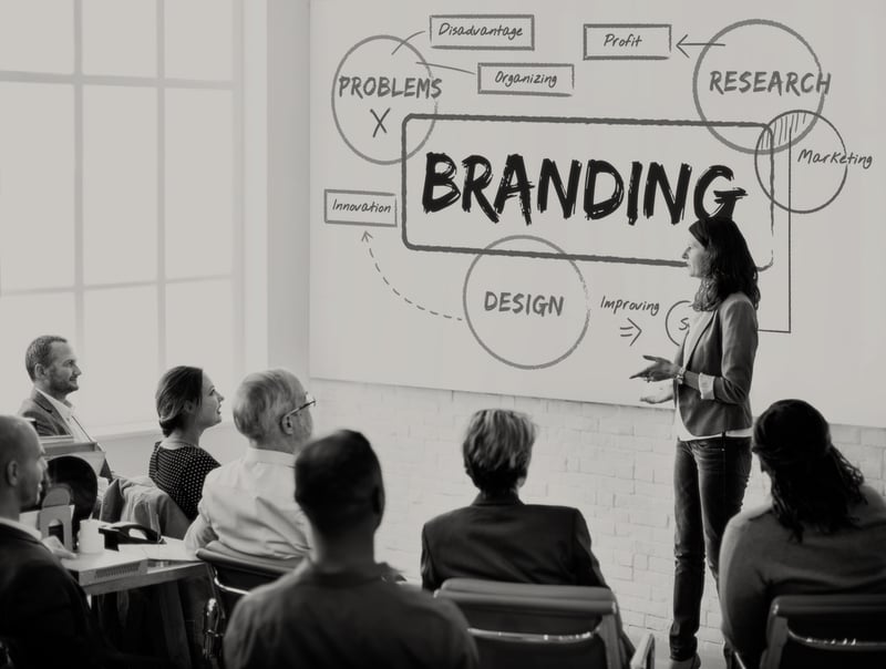 woman giving presentation about branding to group of marketers
