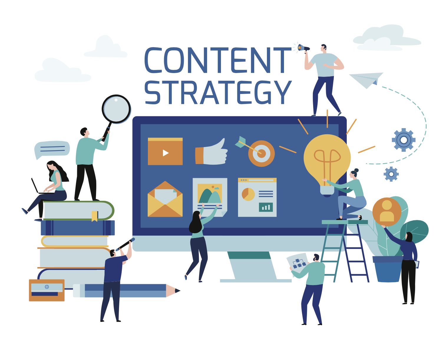 vector illustration of people creating a content strategy for their business.
